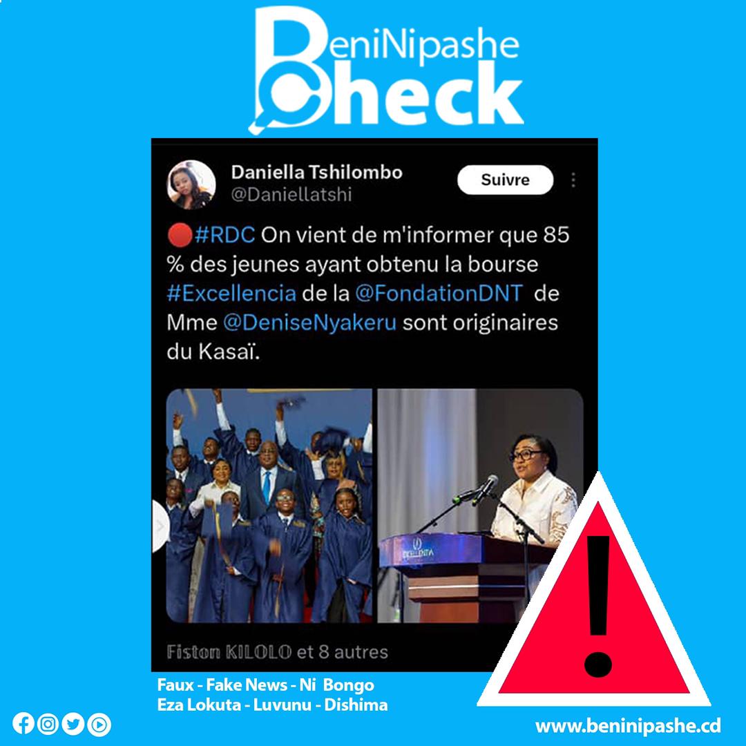 Faux,85 pourcents des boursiers de la Fondation Dénise Nyakeru Tshisekedi ne sont pas originaires du Kasaï