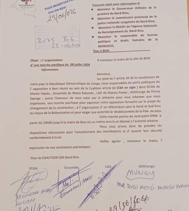 Beni : l&rsquo;opposition annonce une marche pacifique le 8 juillet contre le projet de changement de la Constitution